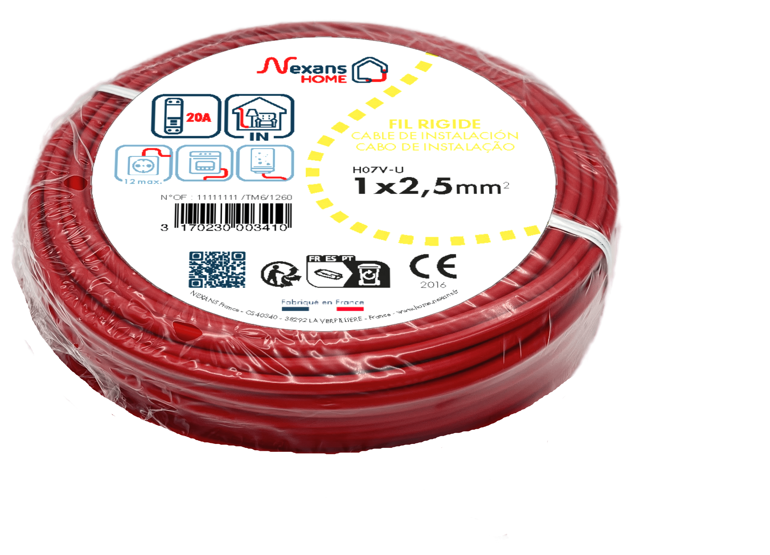 Fil électrique 2.5 mm² h07vu, en couronne de 10M rouge - 3