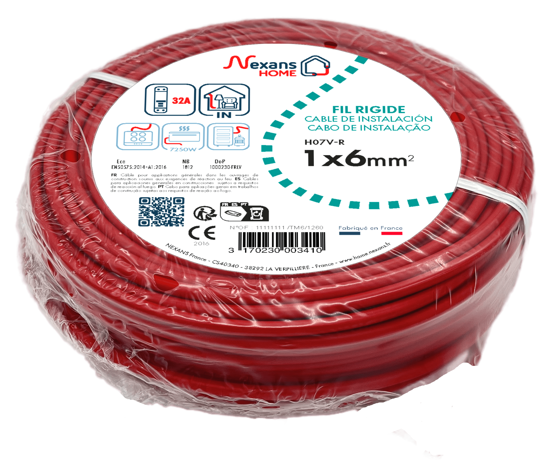 Fil électrique 6 mm² h07vr, en couronne de 25M rouge - 3
