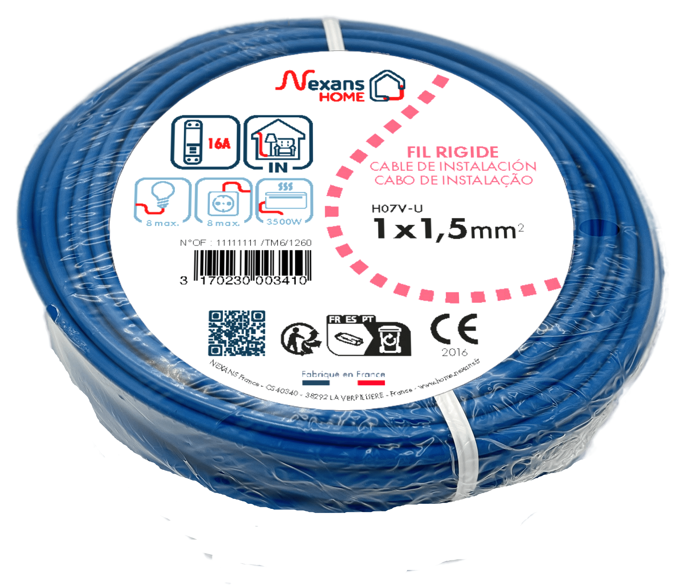 Fil électrique 1.5 mm² h07vu, en couronne de 5M bleu - 3