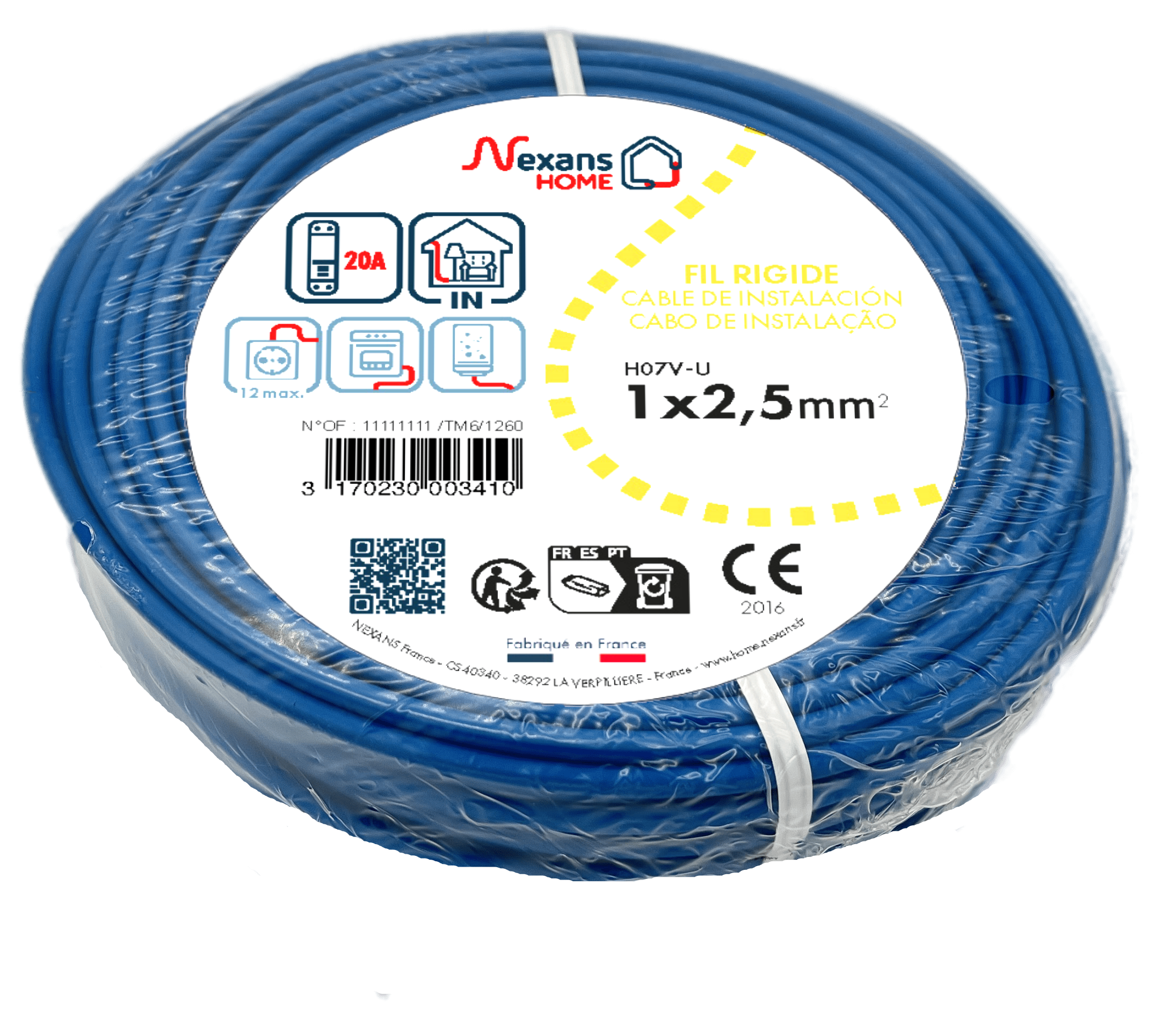 Fil électrique 2.5 mm² h07vu, en couronne de 10M bleu - 3