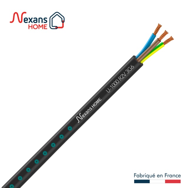 Câble électrique 3 G 6 mm² u1000r2v L.25 m, noir