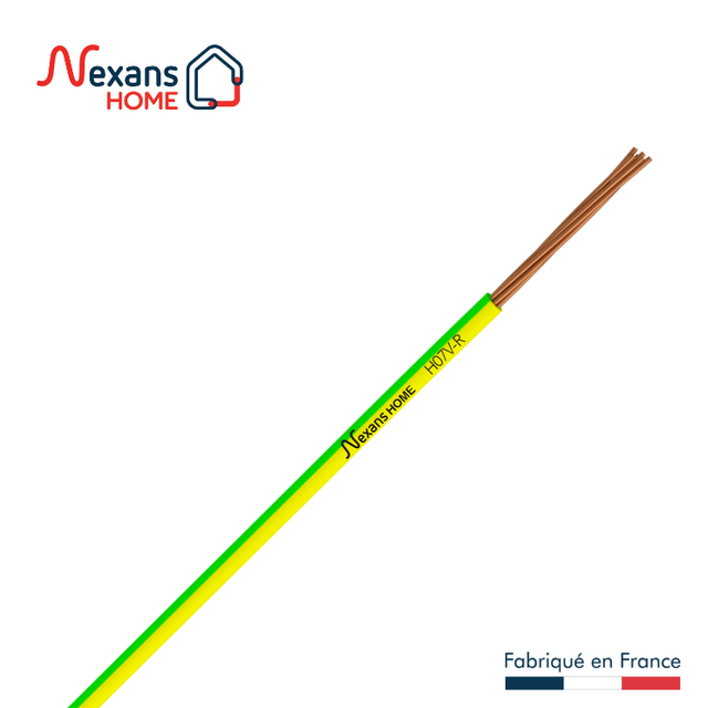 Fil électrique 16 mm² h07vr, à la coupe, vert/jaune