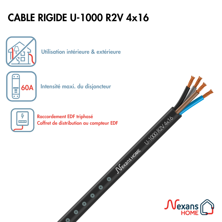 Câble électrique 4 X 16 mm² u1000r2v à la coupe, noir - 2