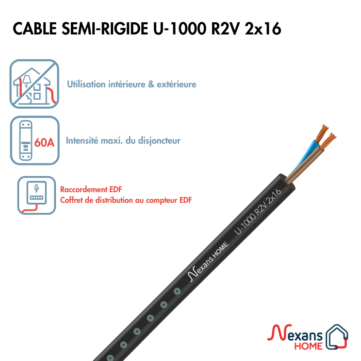 Câble électrique 2 X 16 mm² u1000r2v à la coupe, noir - 2