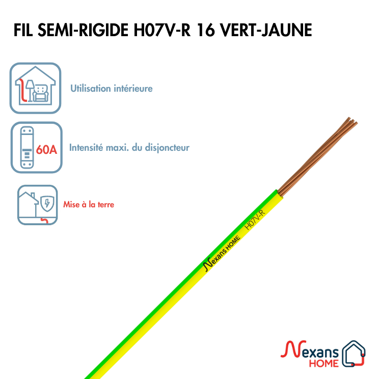 Fil électrique 16 mm² h07vr, à la coupe, vert/jaune - 2