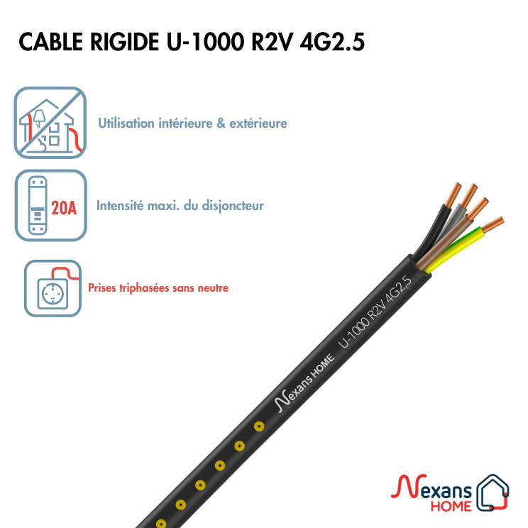 Câble électrique 4 G 2.5 mm² u1000r2v L.50 m, noir - 2