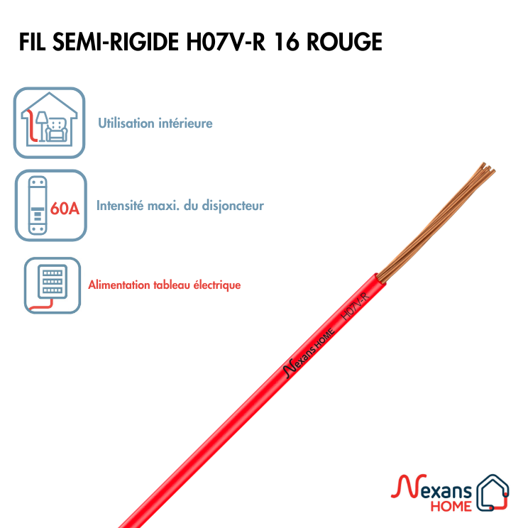 Fil électrique 16 mm² h07vr, à la coupe, rouge - 2