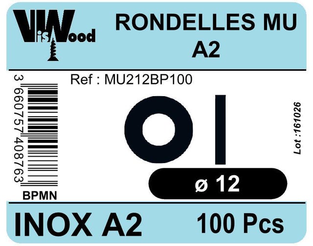 Rondelles moyennes MU inox A2 Diam. 12 x 27 mm Boîte de 100  - VISWOOD