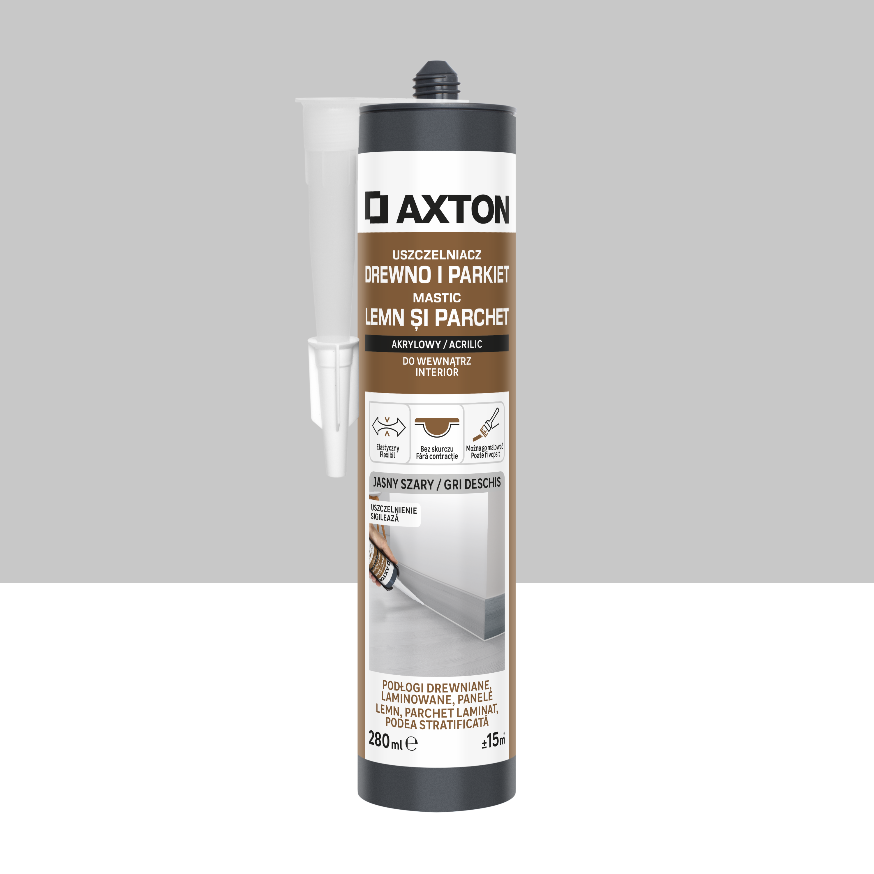 Uszczelniacz do drewna i parkietu Jasny szary 280 ml Axton