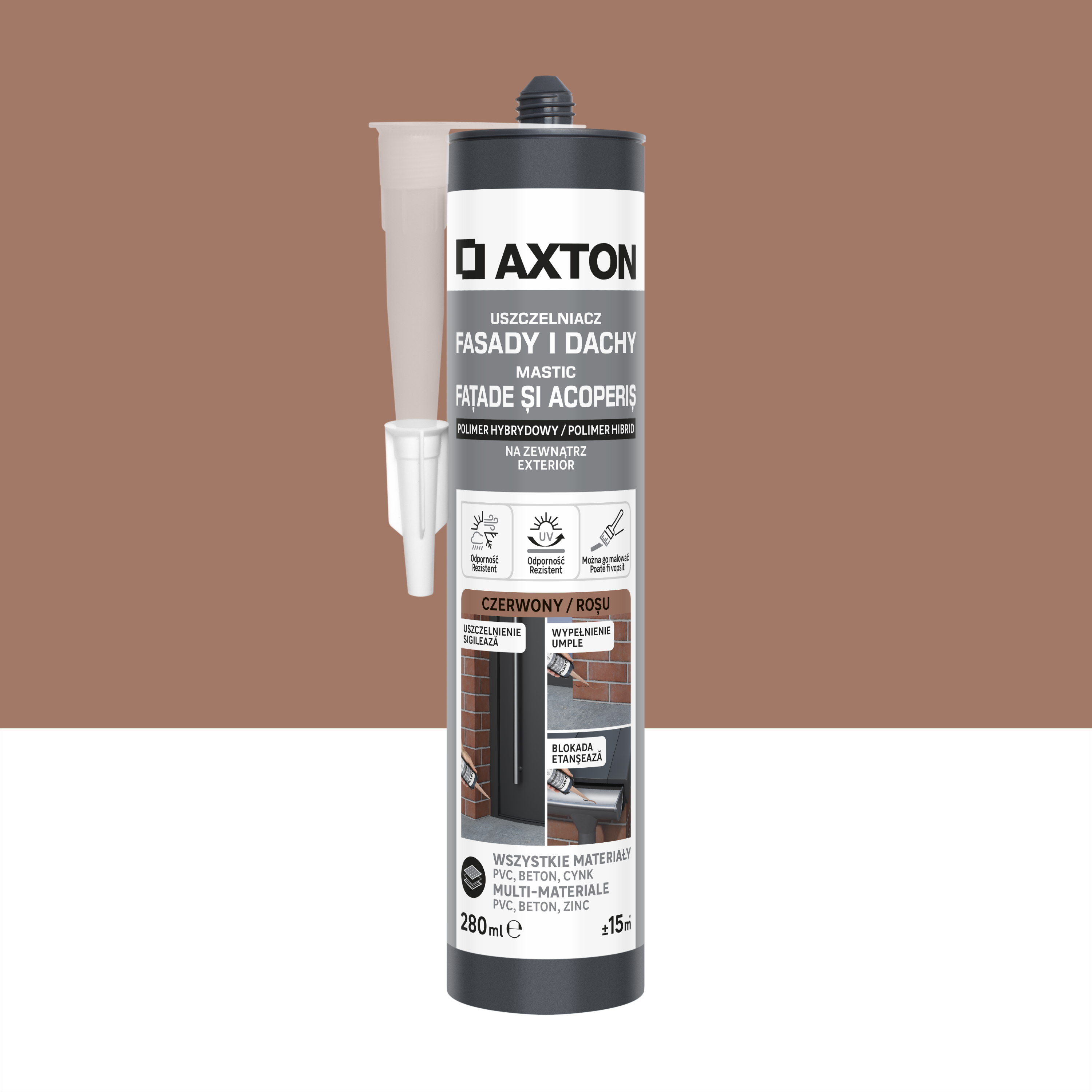 Uszczelniacz do fasad i dachów czerwony 280 ml Axton
