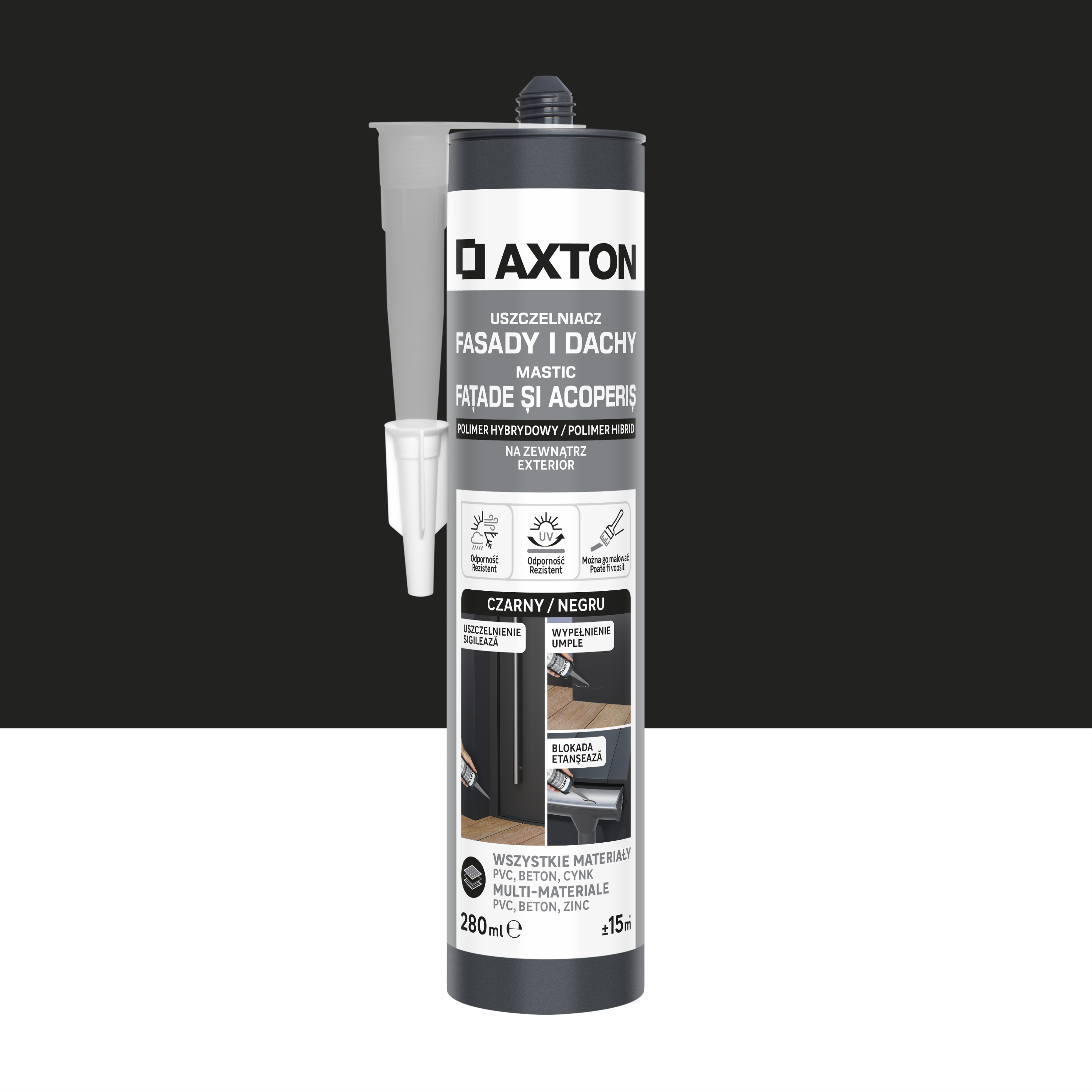 Uszczelniacz do fasad i dachów czarny 280 ml Axton