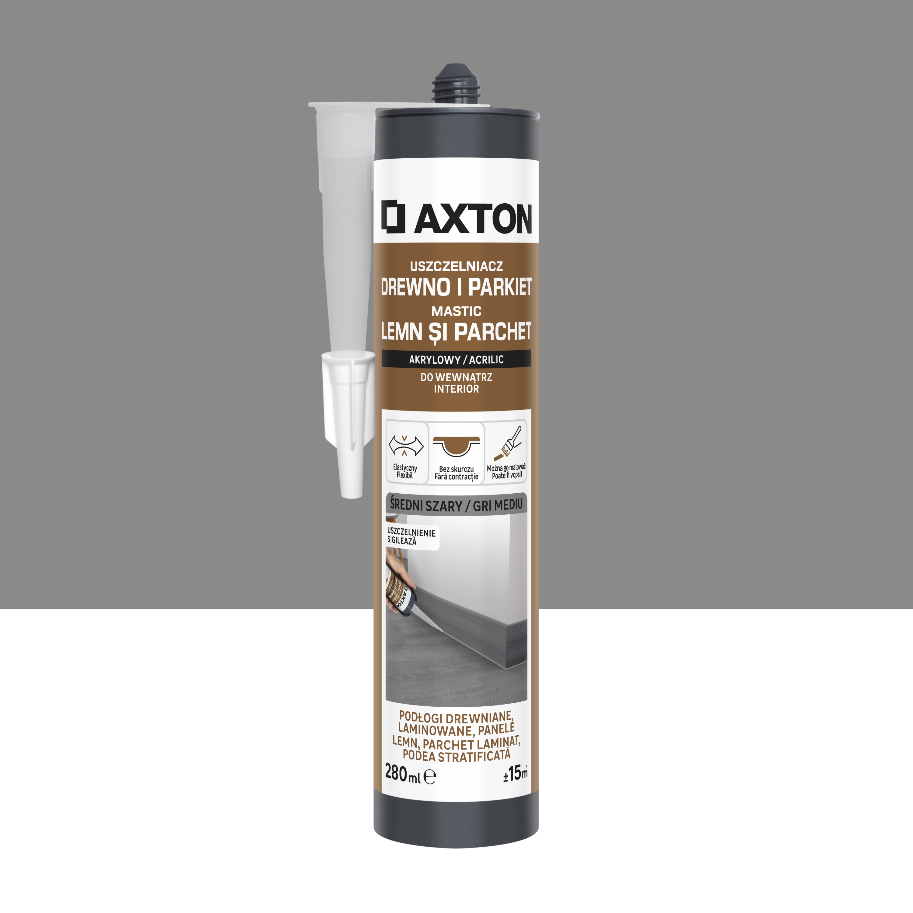 Uszczelniacz do drewna i parkietu Szary 280 ml Axton
