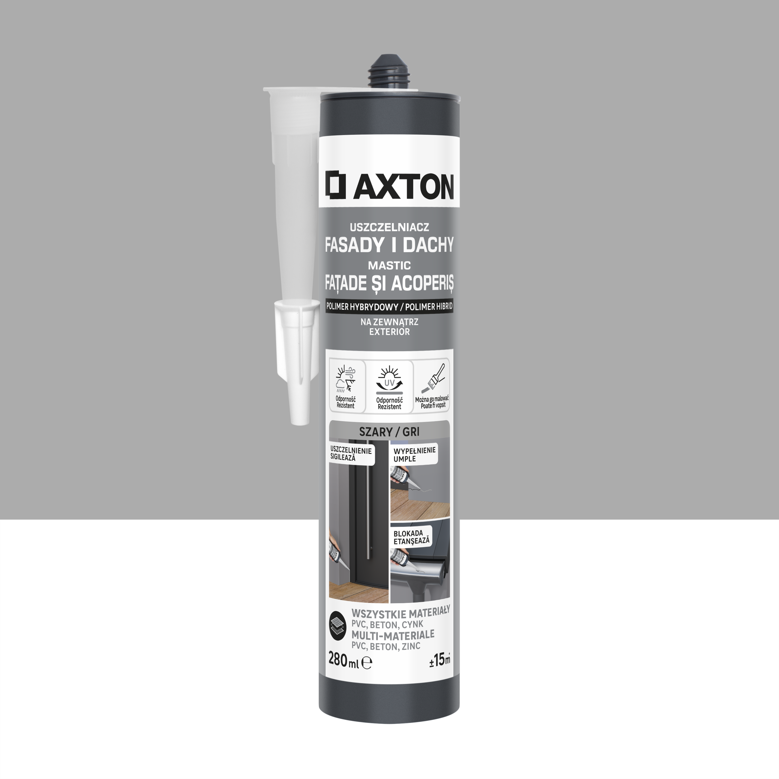 Uszczelniacz do fasad i dachów szary 280 ml Axton