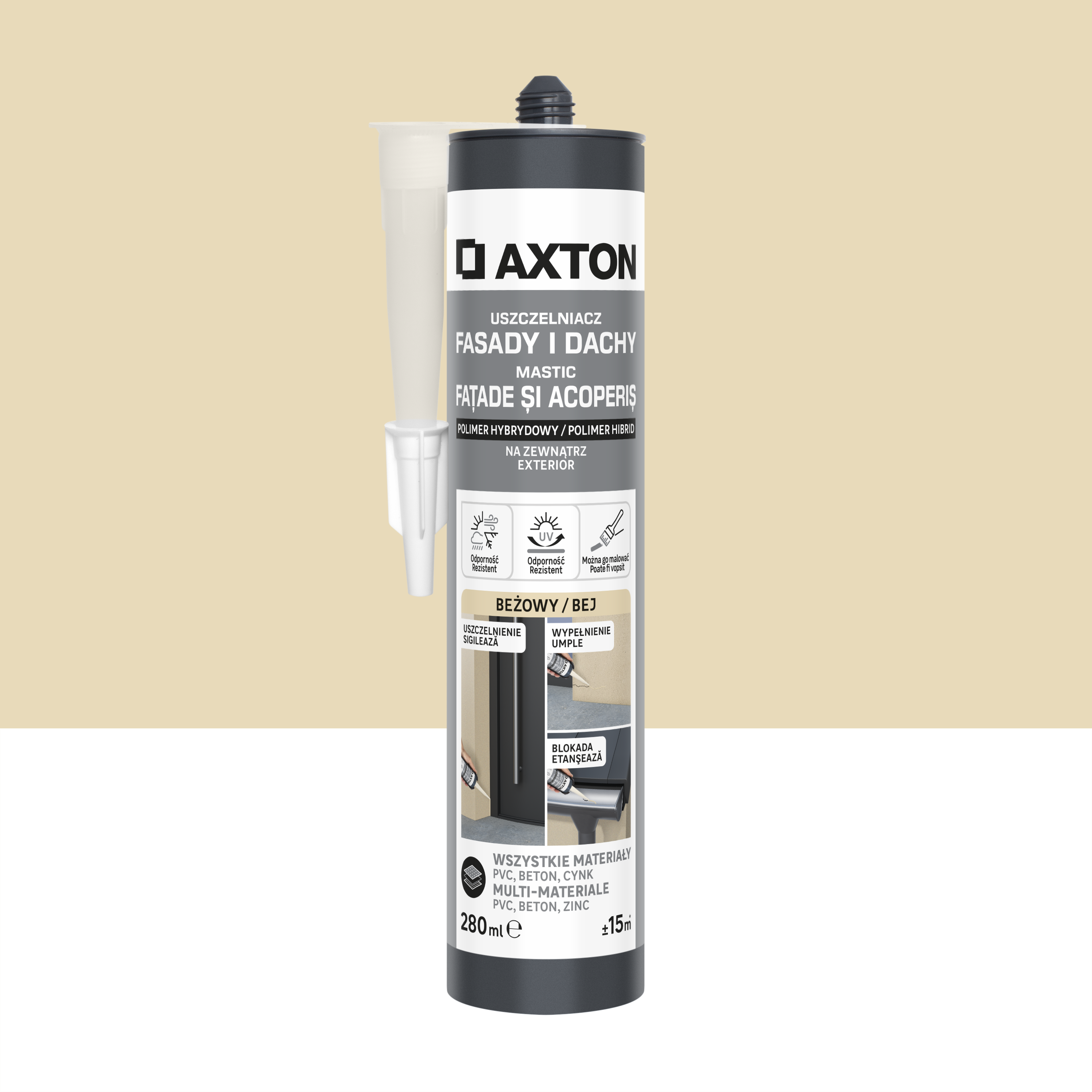 Uszczelniacz do fasad i dachów beżowy 280 ml Axton