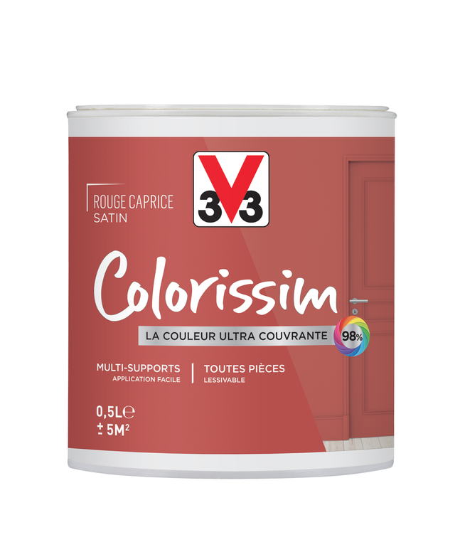 Peinture intérieure multi-supports acrylique satin rouge caprice 0,5 L - V33 COLORISSIM