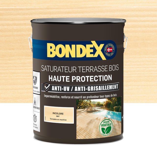 Saturateur terrasse bois anti UV et grisaillement incolore 5 L - BONDEX