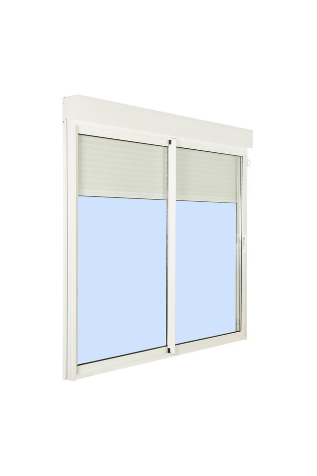 Baie coulissante aluminium H.200 x l.240 cm avec volet roulant intégré blanc