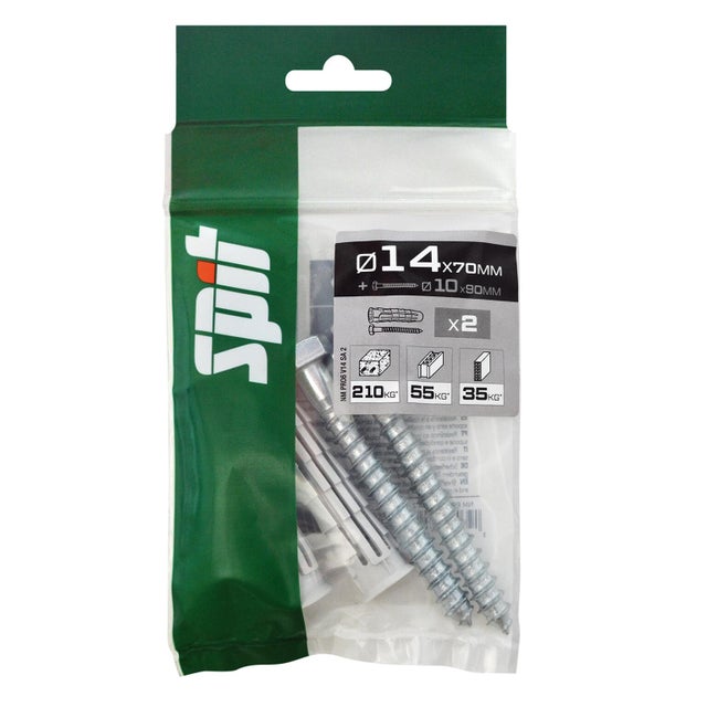 Cheville nylon avec tirefond multi-matériaux Diam.14 mm x 70 mm - SPIT Pro6 (lot de 2)