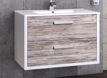 Meuble sous vasque suspendu 2 tiroirs décor chêne vieilli l.81 x P.46,70 x H.48 cm - ATLANTIC