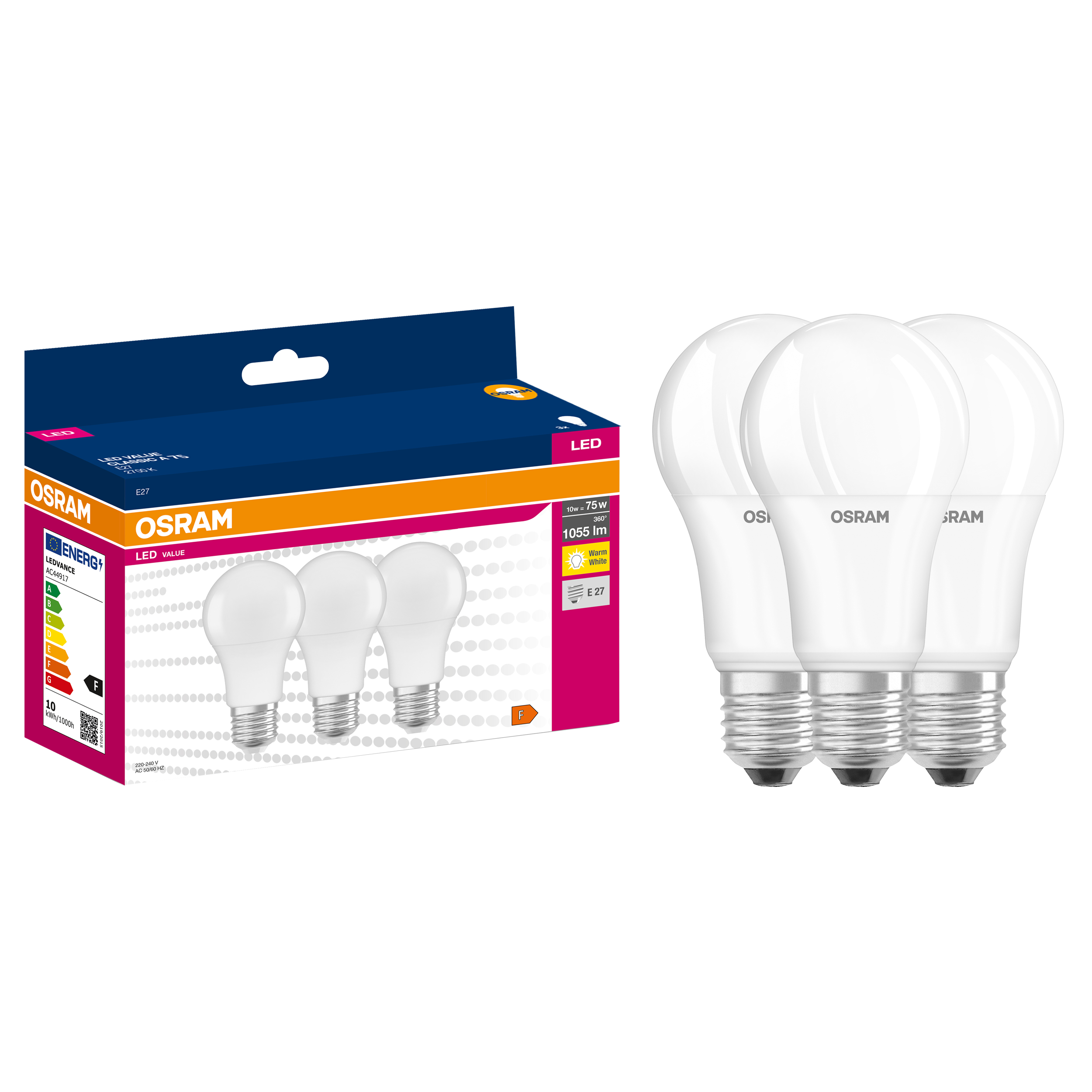 Żarówka LED 3 szt. E27 10 W 1055 lm Ciepła biel Osram
