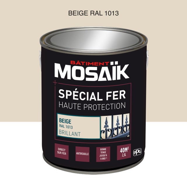 Peinture fer glycéro anti-rouille brillant beige RAL1013 2,5 L - MOSAÏK 