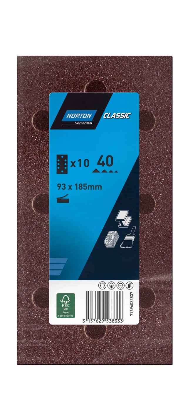 Papier abrasif pour ponceuce 93x185 mm lot de 10 - NORTON 