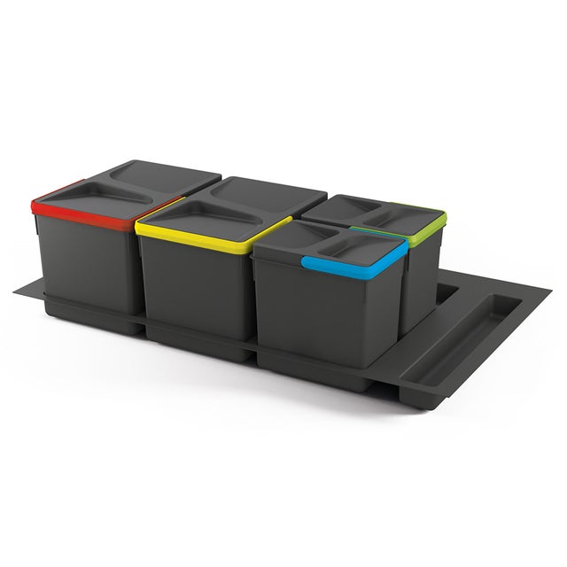 4 Contenedores reciclaje + base, módulo 900mm 2x12L y 2x6L - Emuca