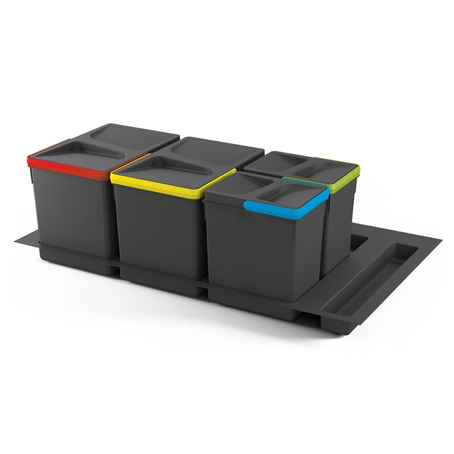 4 Contenedores reciclaje + base, módulo 900mm 2x15L y 2x7L - Emuca