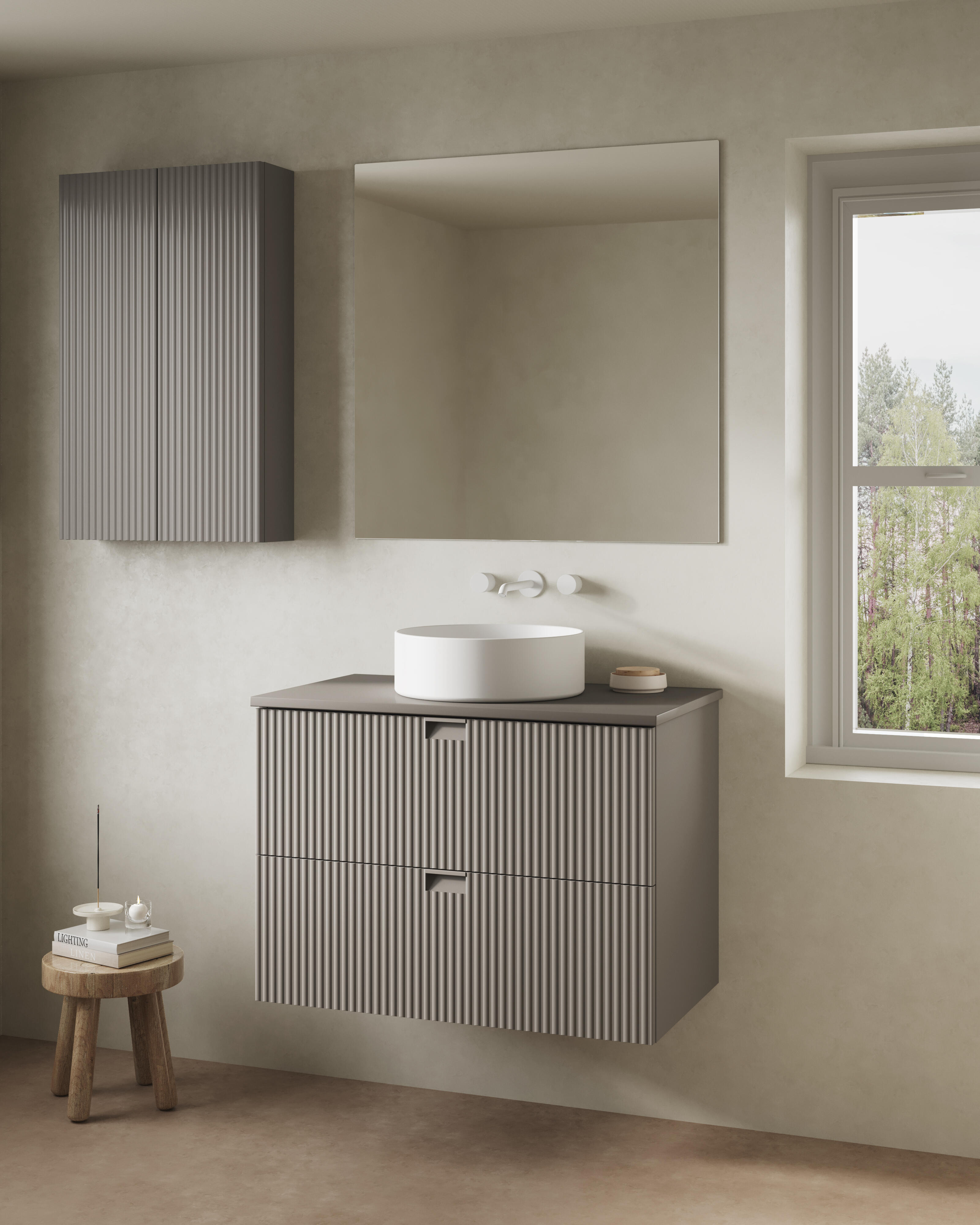 Mueble de baño con lavabo lignes beige 80x45.4 cm