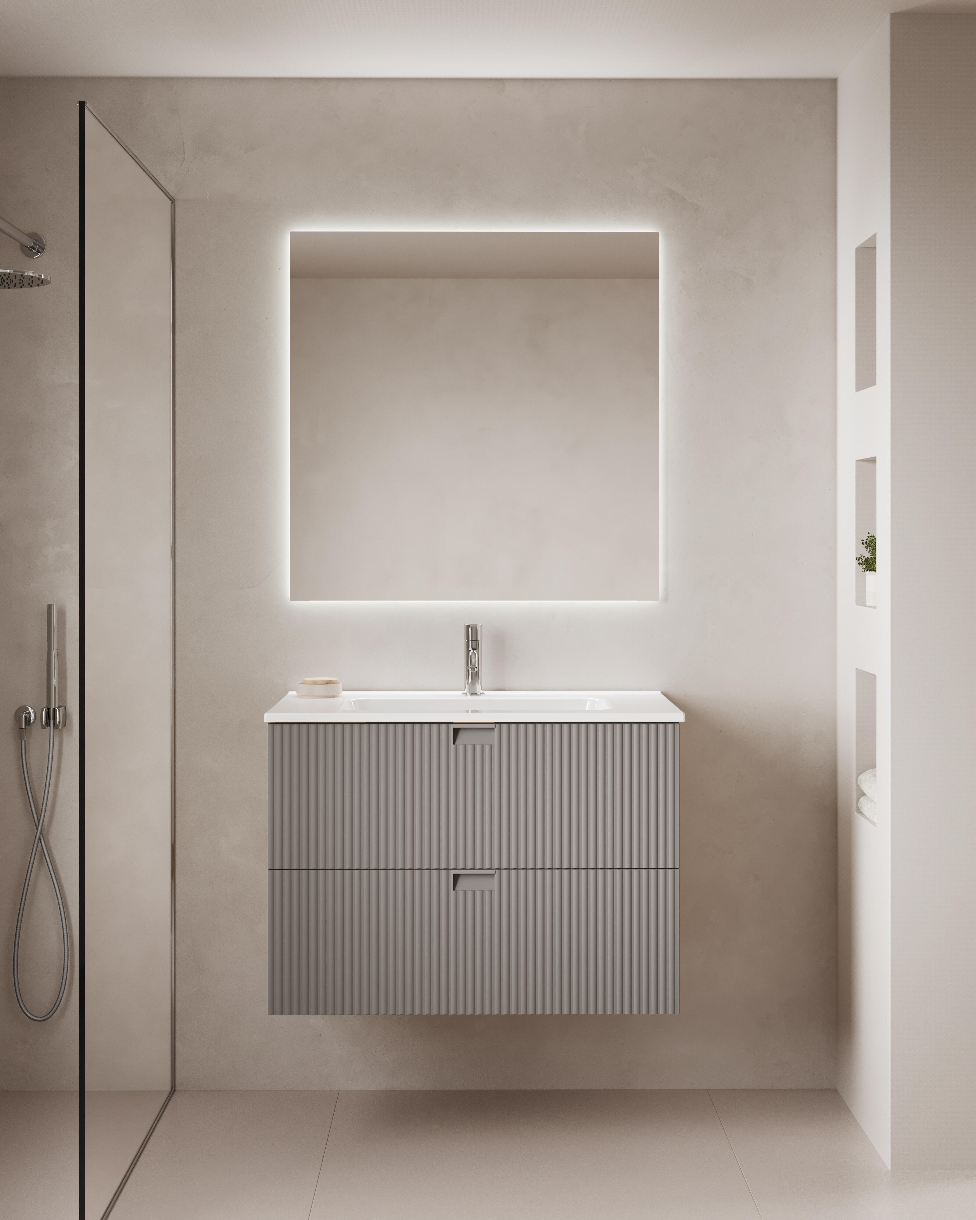 Mueble de baño con lavabo lignes beige 80x45.4 cm