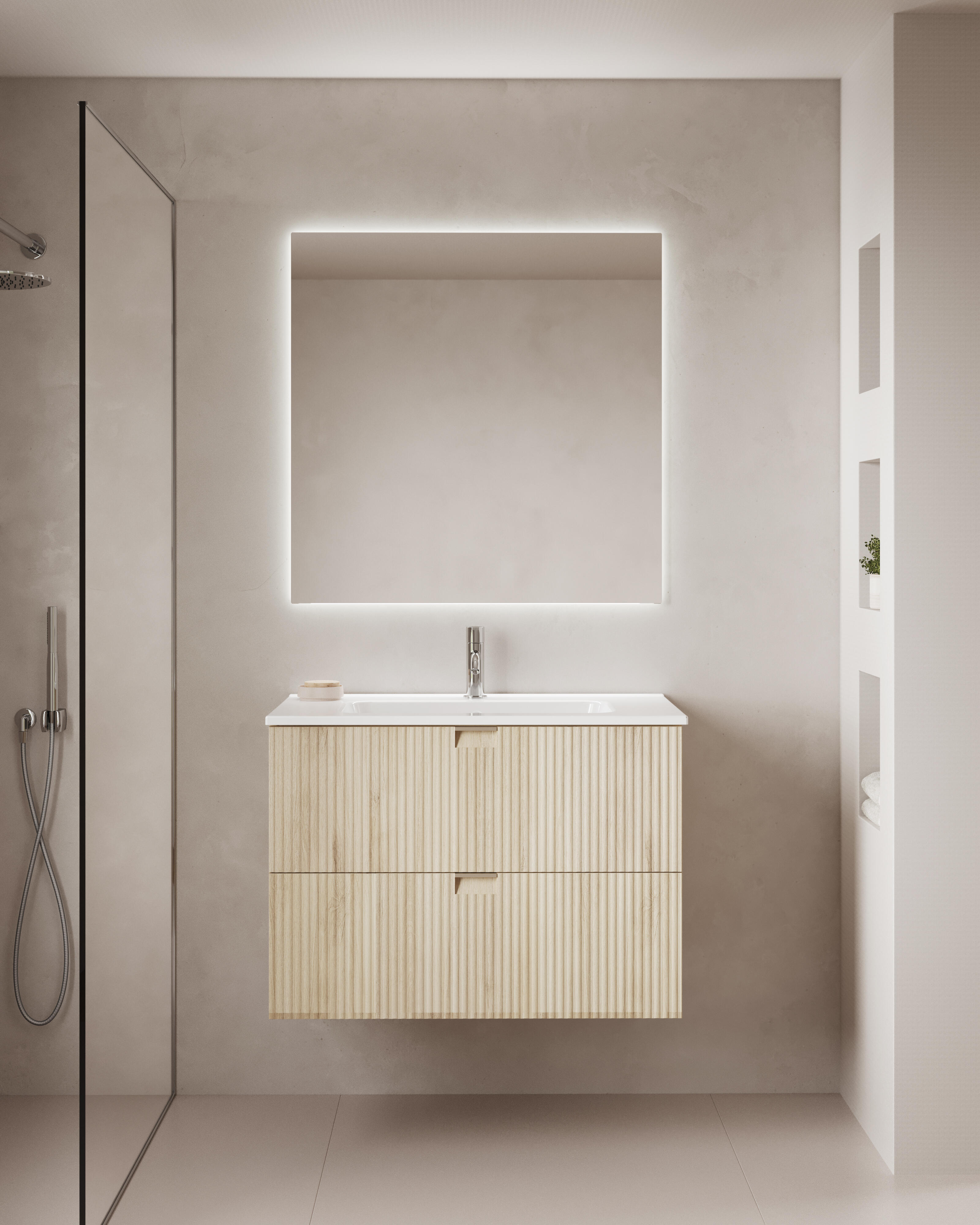 Mueble de baño con lavabo lignes beige 80x45.4 cm