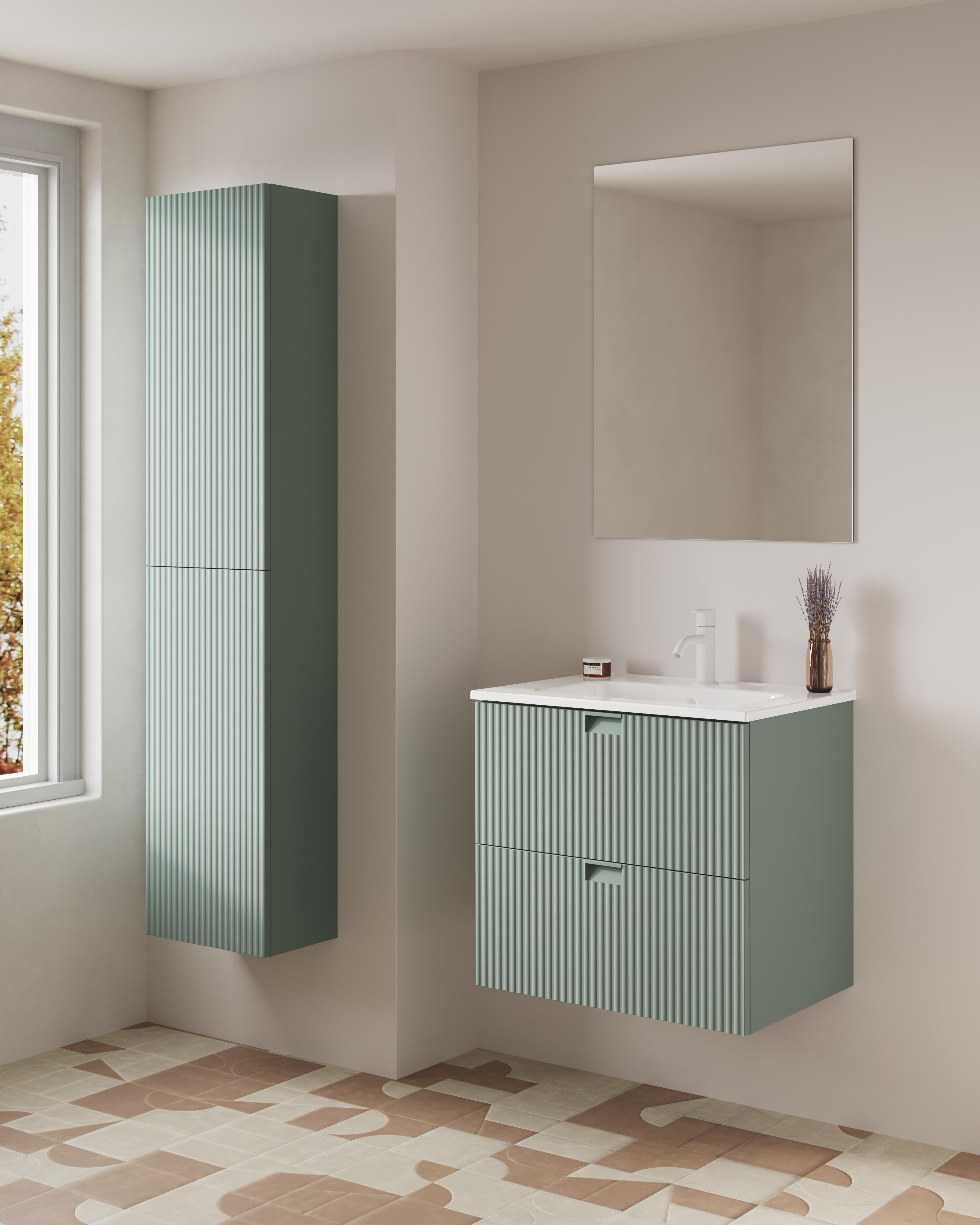 Mueble de baño con lavabo lignes verde mate 60x45.4 cm