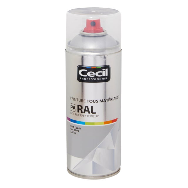 Peinture aérosol tous matériaux int/ext gris clair satin RAL9006 400 ml - CECIL PRO