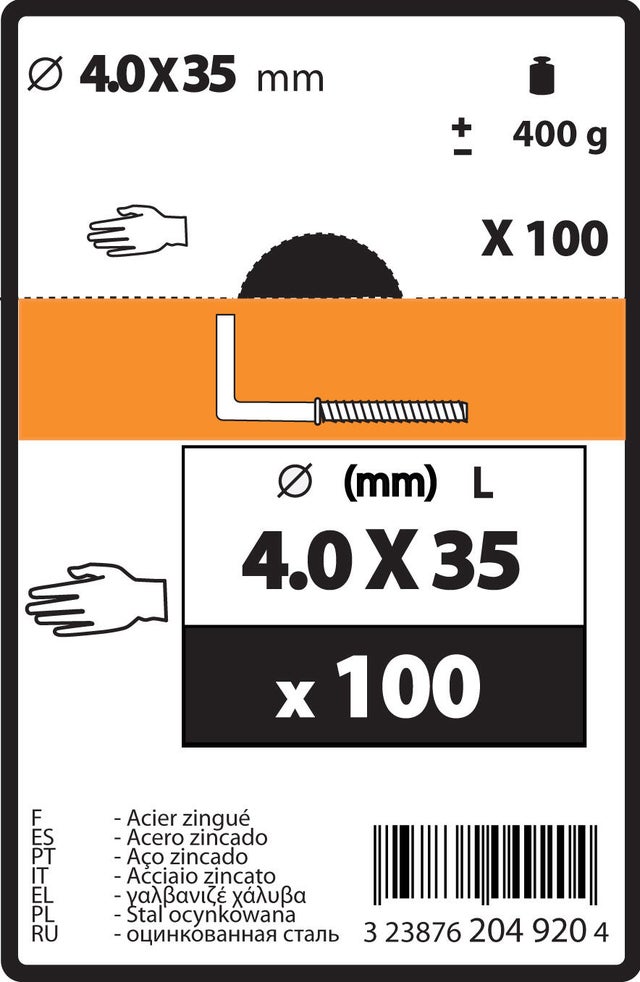 100 gonds a vis acier zingue 4.0x35