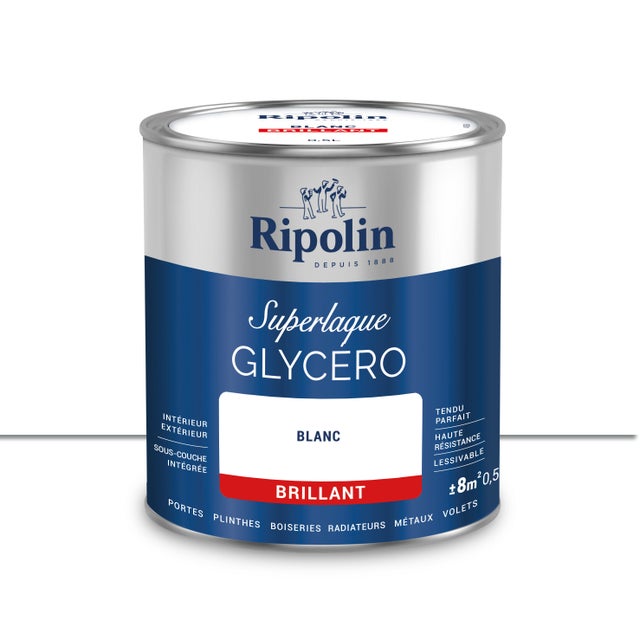 Peinture intérieure et extérieure multi-supports glycéro brillant blanc 0,5 L - RIPOLIN