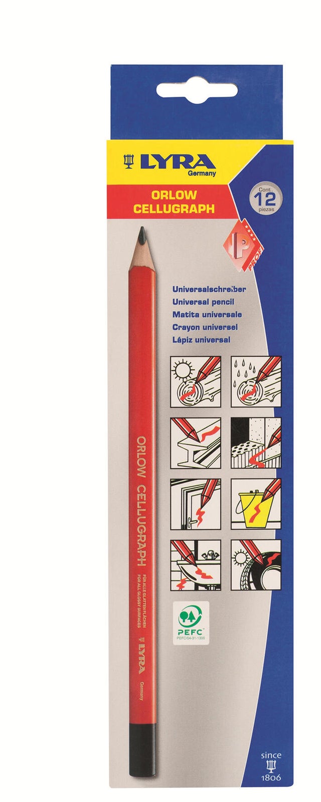 Boîte de 12 crayons cellulgraph L.24 cm - LYRA 