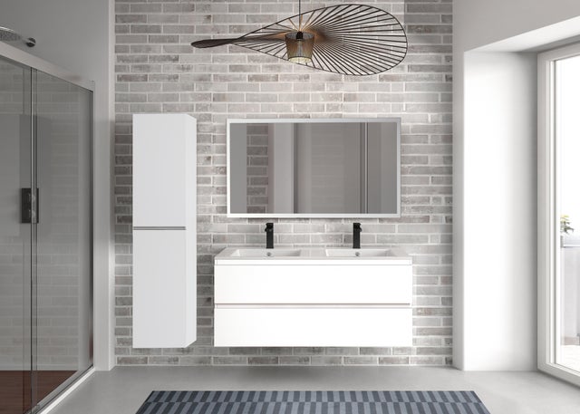 Colonne de salle de bain suspendue 2 portes aspect blanc l.35 x P.35 x H.161 cm - ATLANTIS