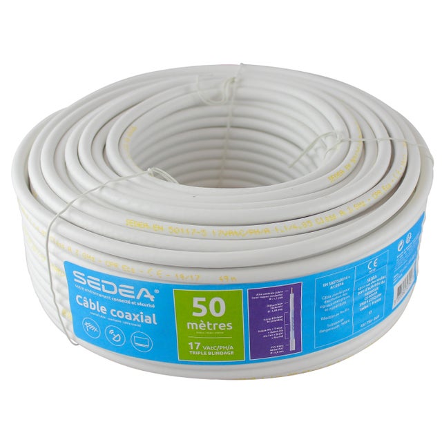 Câble coaxial 17 VAtC/PH/A Triple Blindage en couronne de 50 mètres - blanc - SEDEA - 032750