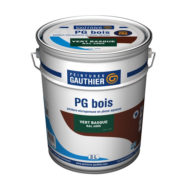 Peinture bois acrylique satin vert basque RAL6005 3 L Pg bois - GAUTHIER