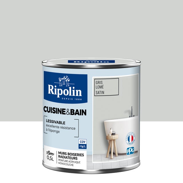 Peinture intérieure multi-supports satin gris lomé 0,5 L Cuisine & bain - RIPOLIN