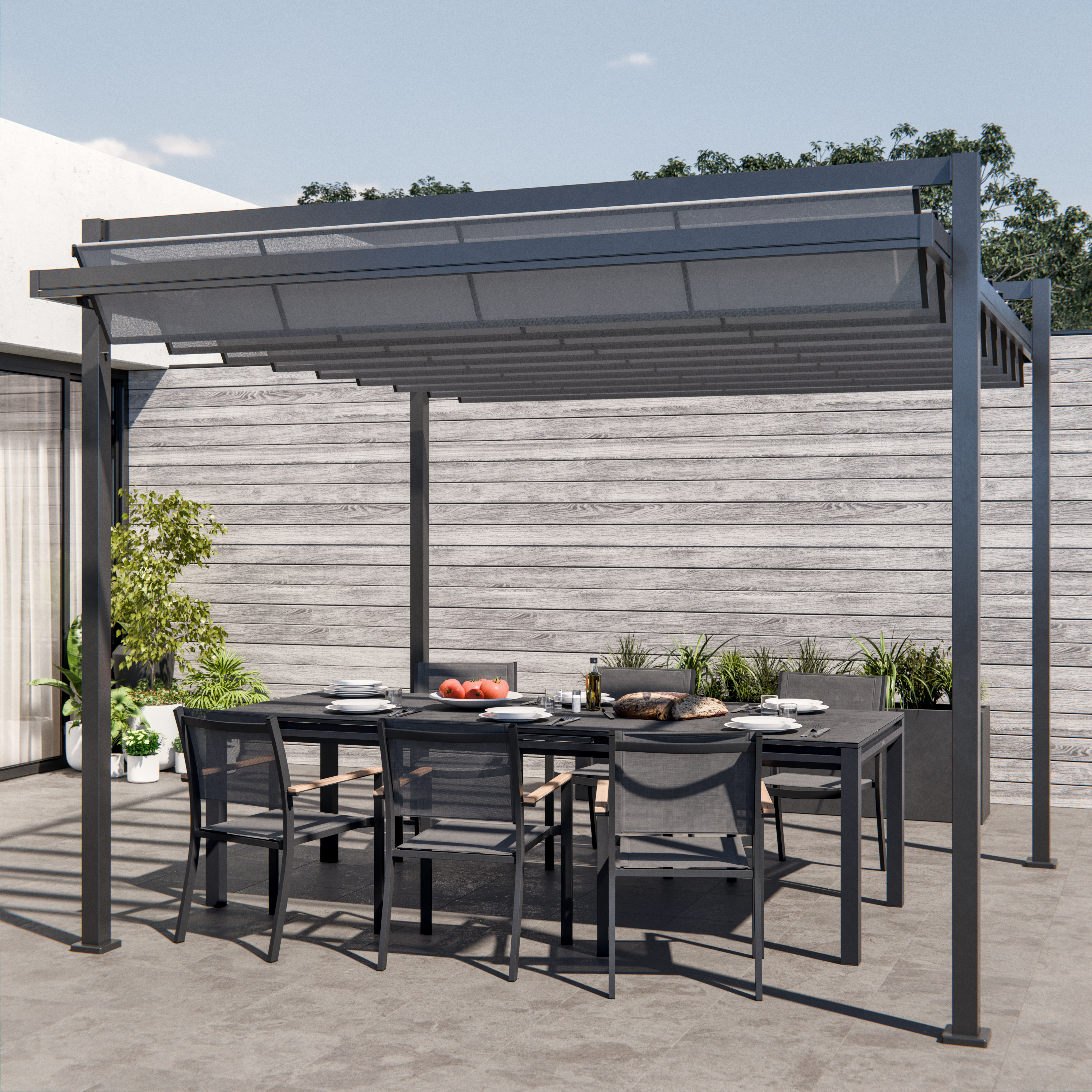 Conjunto de jardín odyssea/oris extensible de aluminio antracita para 6 personas