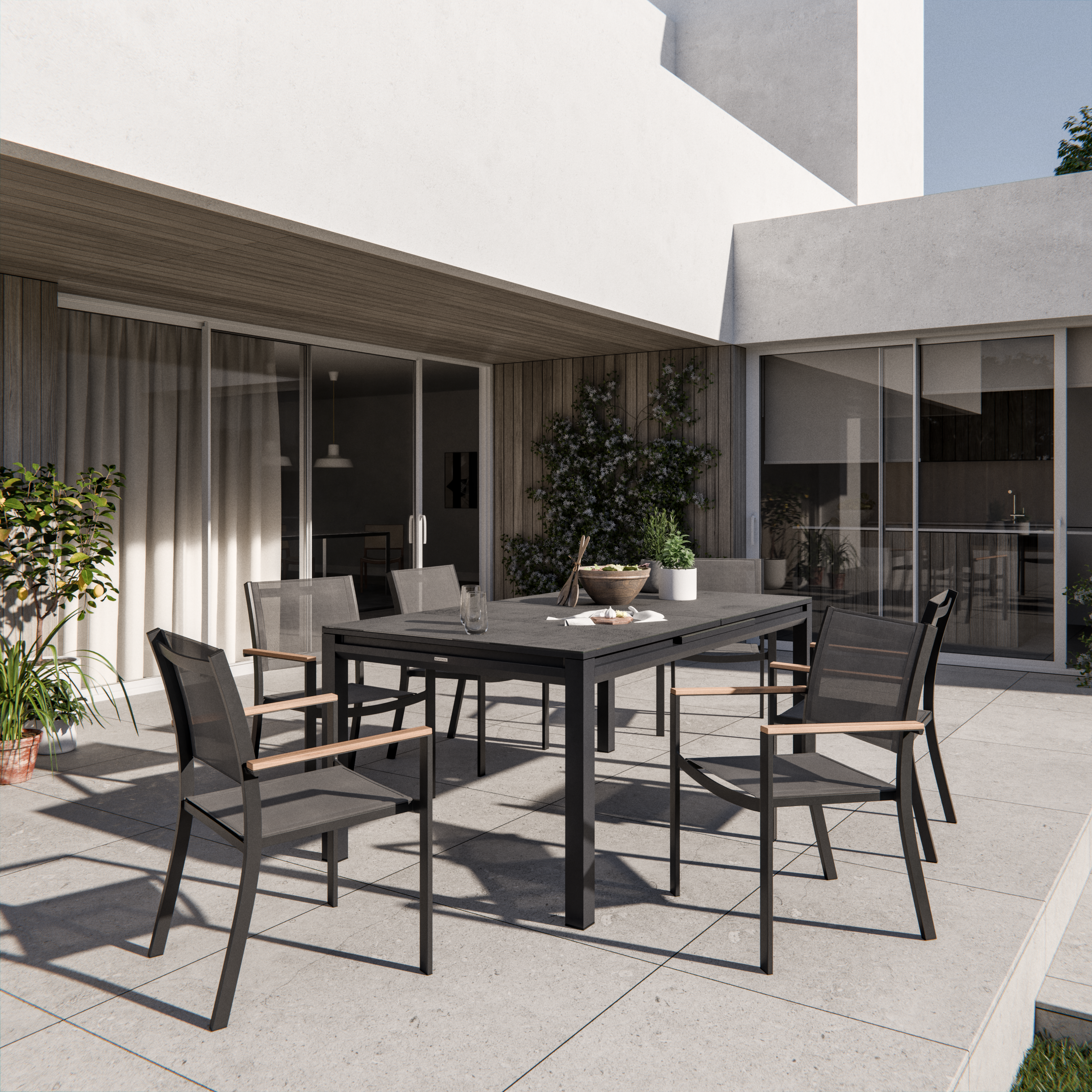 Conjunto de jardín odyssea/oris extensible de aluminio antracita para 6 personas