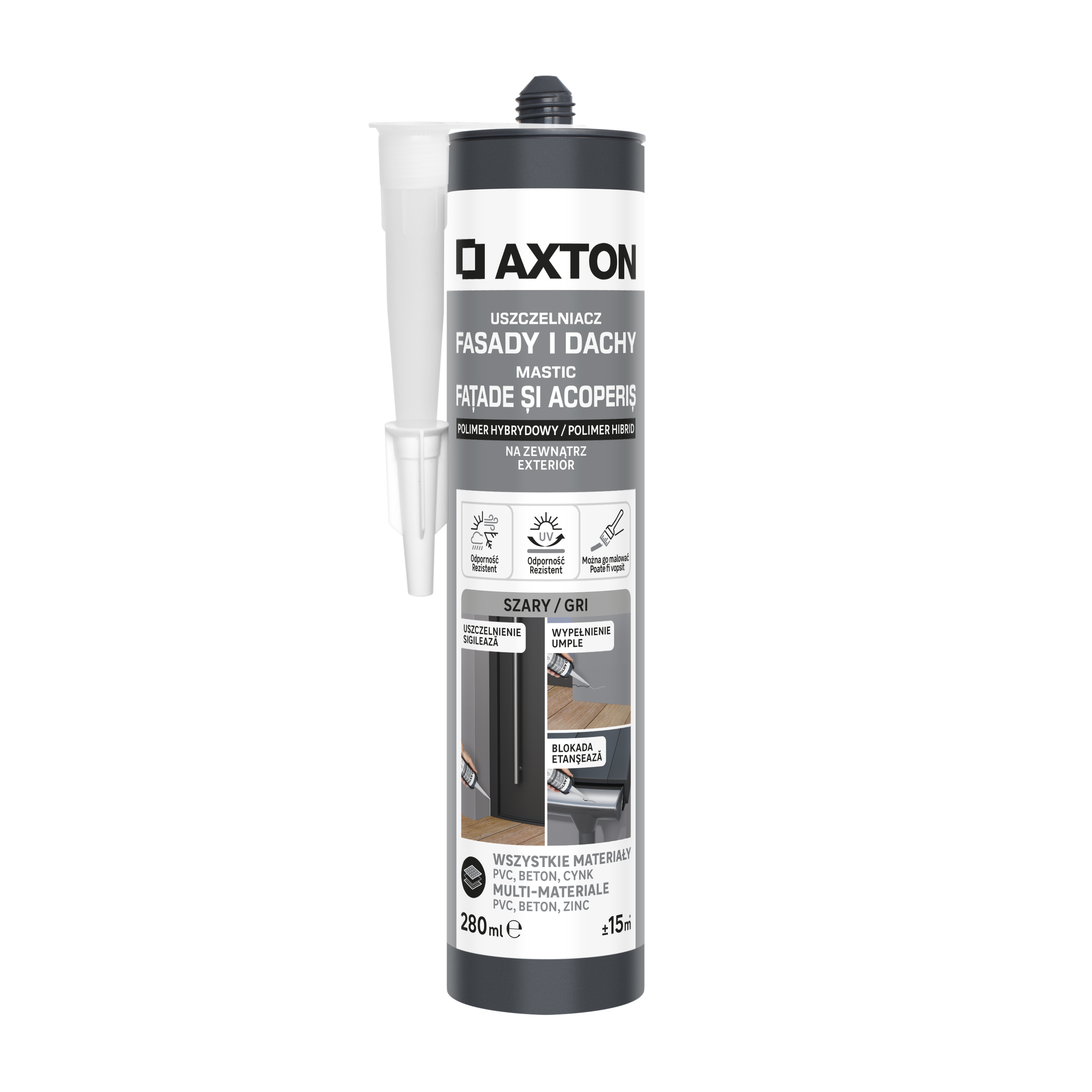 Uszczelniacz do fasad i dachów szary 280 ml Axton - 7
