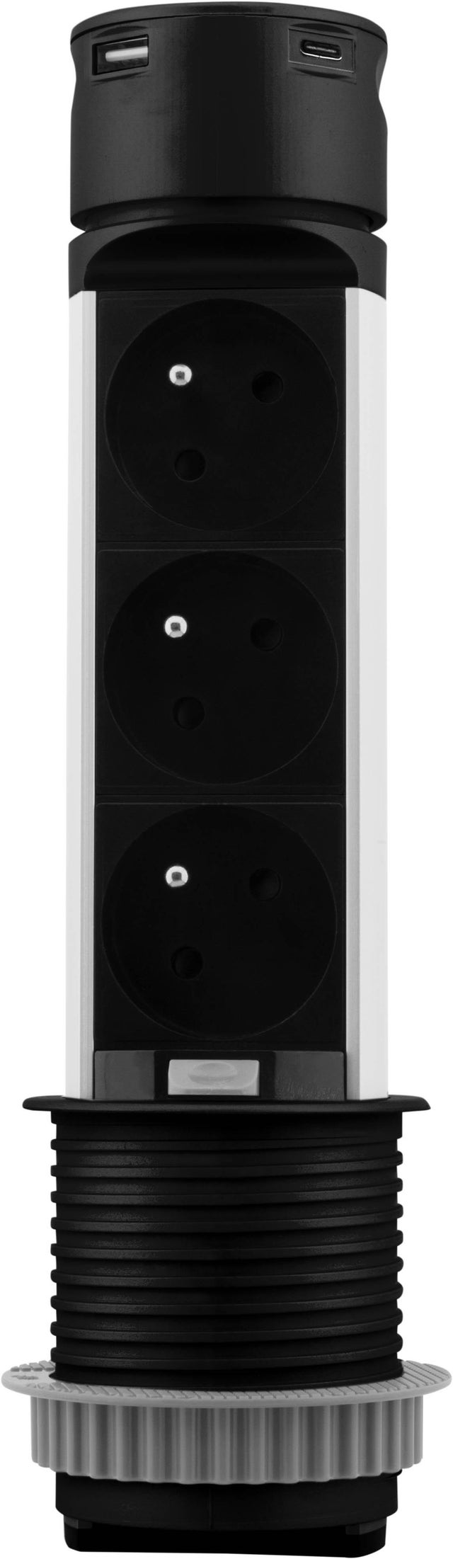 Bloc multiprise escamotable 3 prises + 2 USB Diam.60 mm Noir - Push-up VOLT