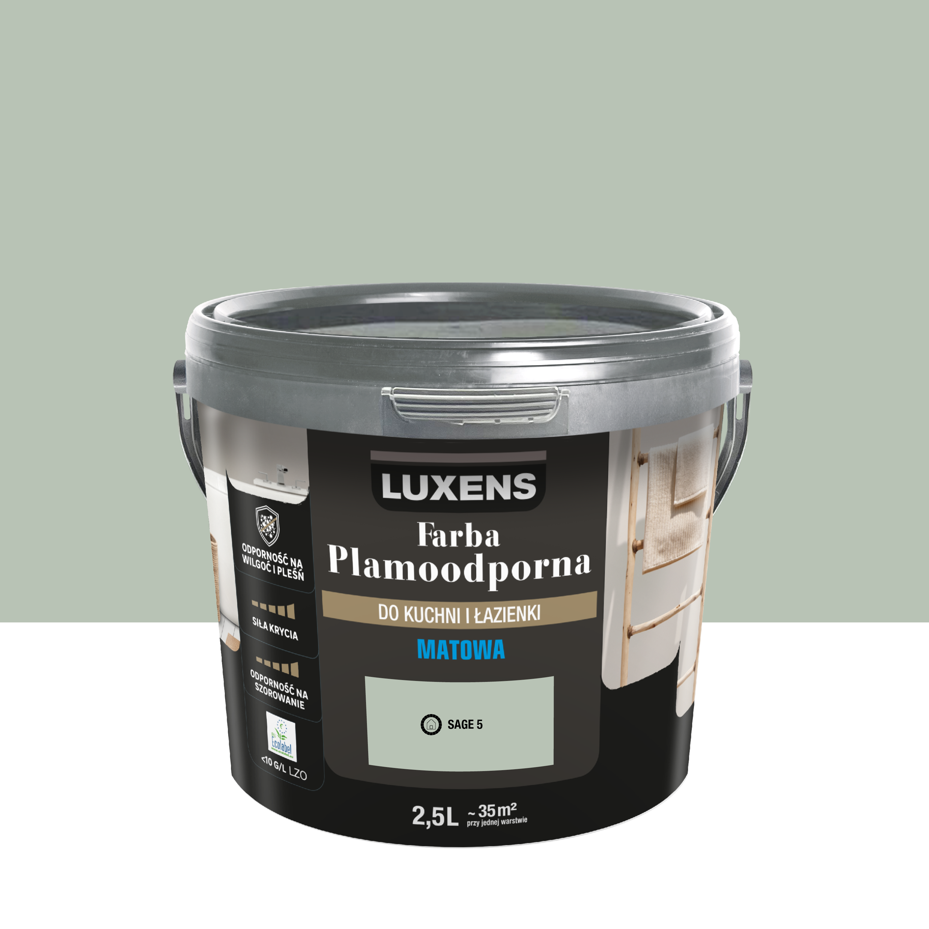 Farba Luxens Plamoodporna do kuchni i łazienki Sage 5 2.5 l