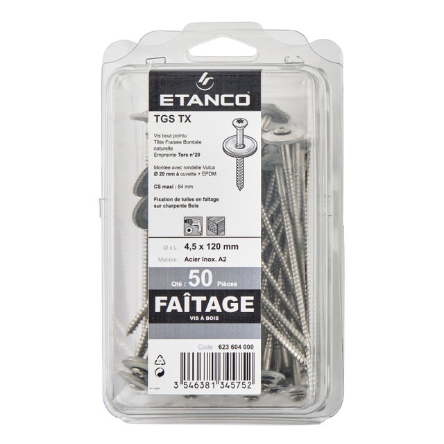 Vis tuile faîtière inox A2 Diam. 4,5 x 120 mm Boîte de 50 - ETANCO