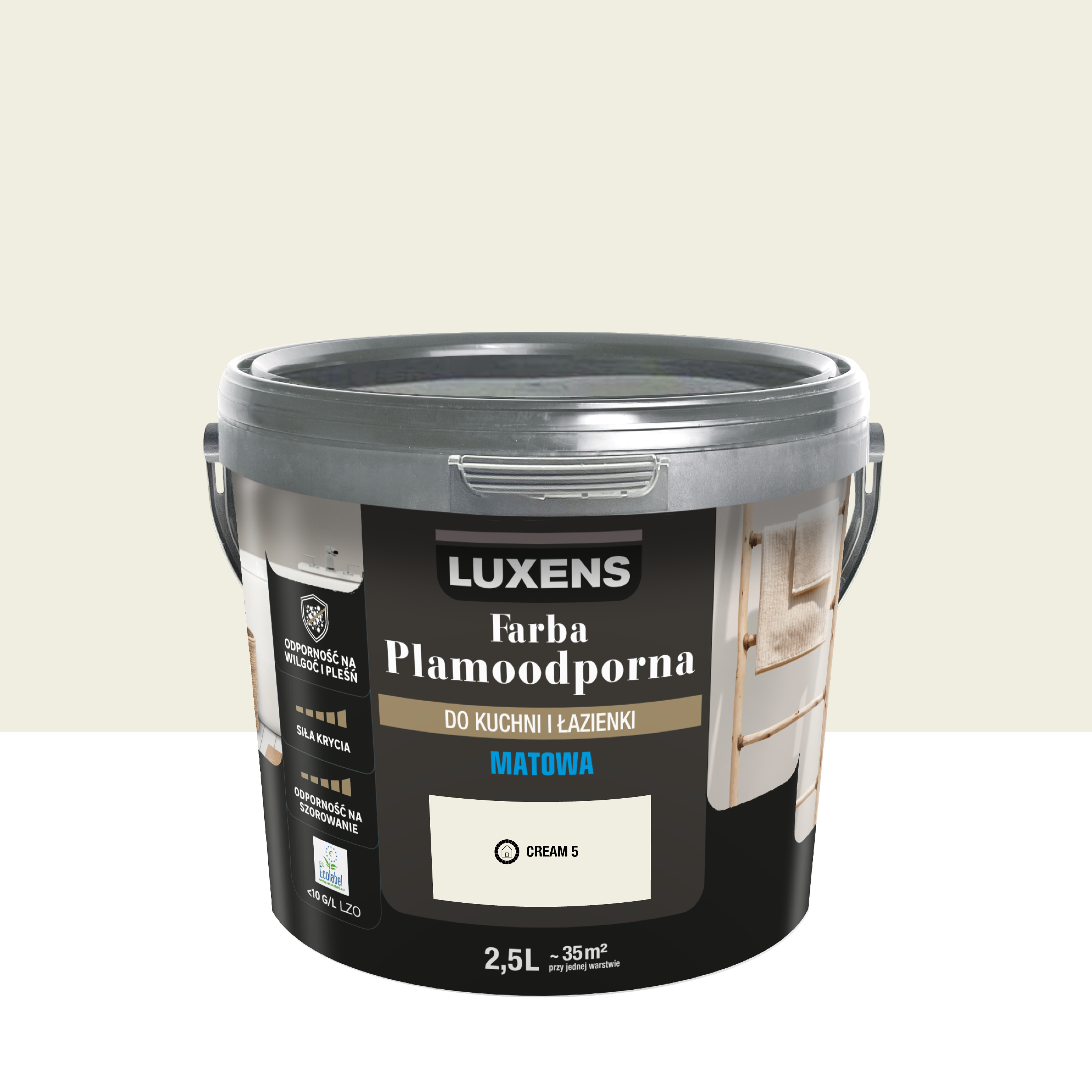 Farba Luxens Plamoodporna do kuchni i łazienki Cream 5 2.5 l