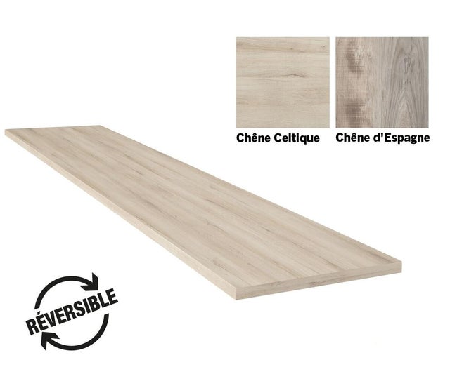 Plan de travail stratifié chêne clair/chêne gris L.3070 x P.650 x ép.38 mm hydrofuge