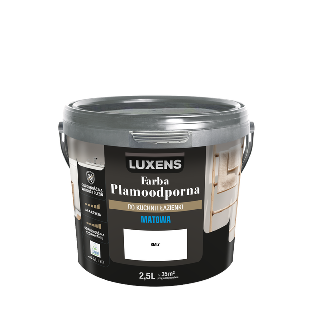Farba Luxens Plamoodporna do kuchni i łazienki White 2.5 l