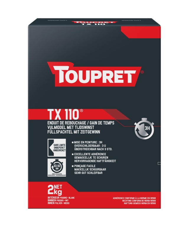 Enduit de rebouchage en poudre gain de temps intérieur 2 kg - TX 110 TOUPRET